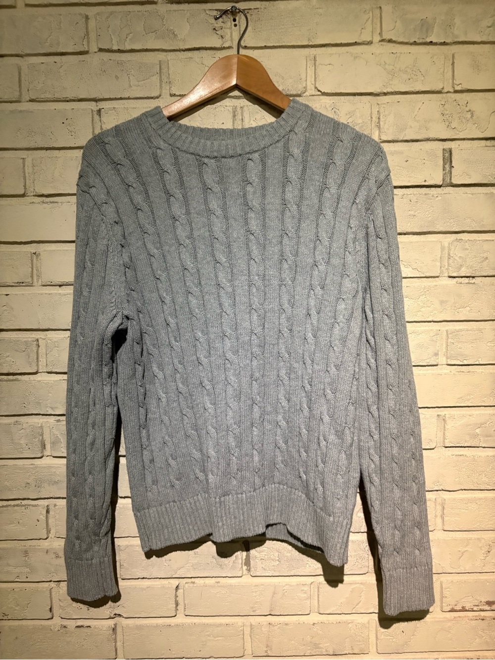 L.L. Bean Men’s Small Cable Crewneck Sweater - Light Gray